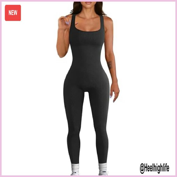 Seamless Ribbed Jumpsuit Yoga Workout Bodycon Romper - Picture 2 of 7